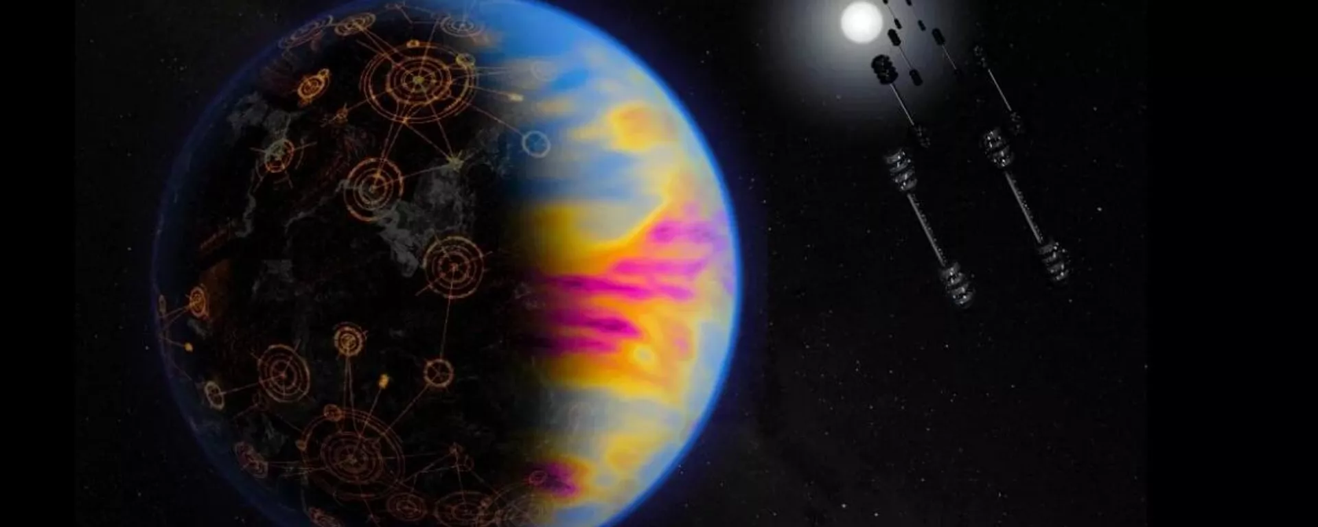 Ilustração artística de uma civilização alienígena com tecnologia avançada em um planeta distante. As cores são exageradas para representar a crescente poluição atmosférica - Sputnik Brasil, 1920, 21.12.2025