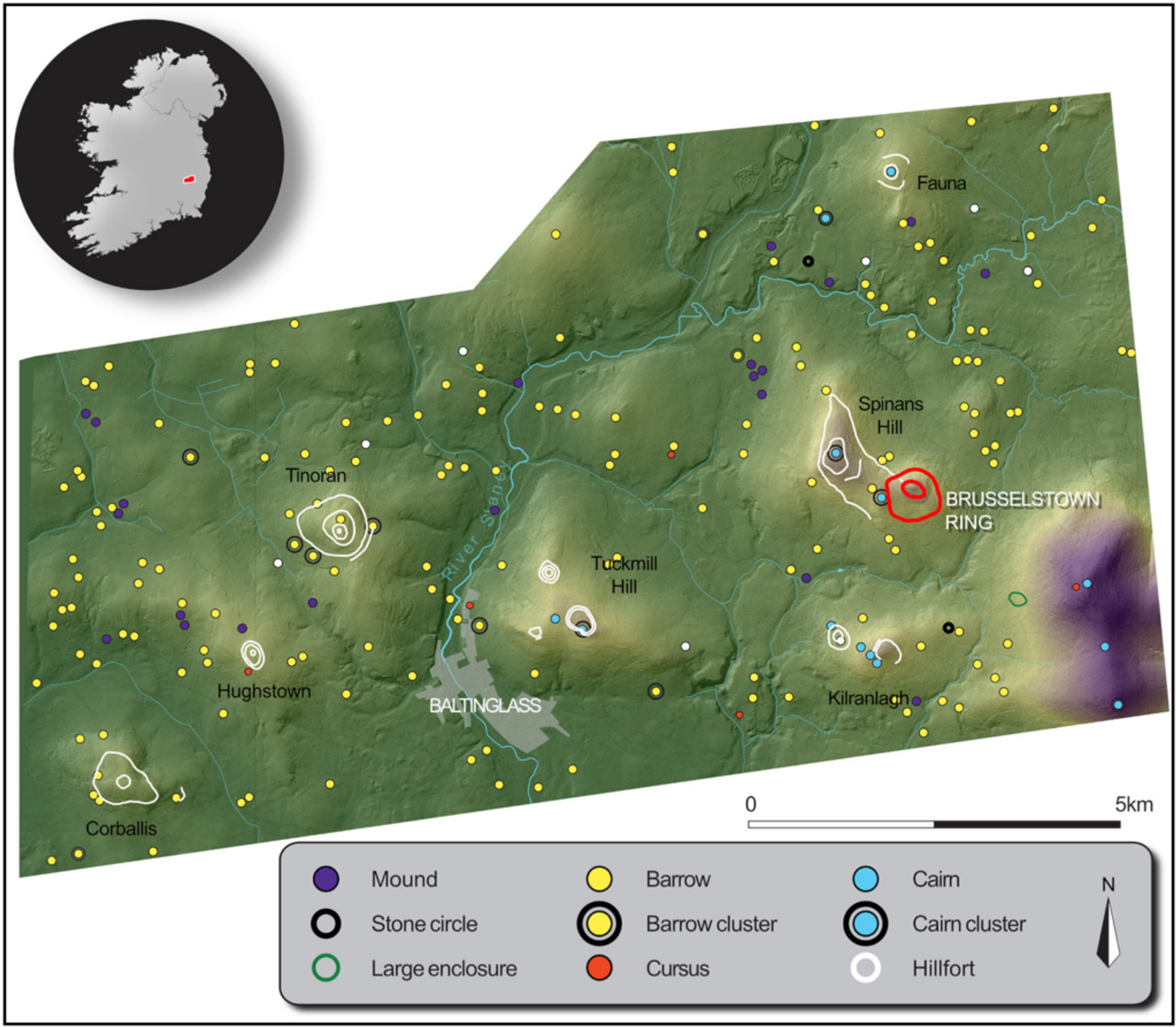 O mapa do assentamento antigo em Brusselstown Ring, na Irlanda