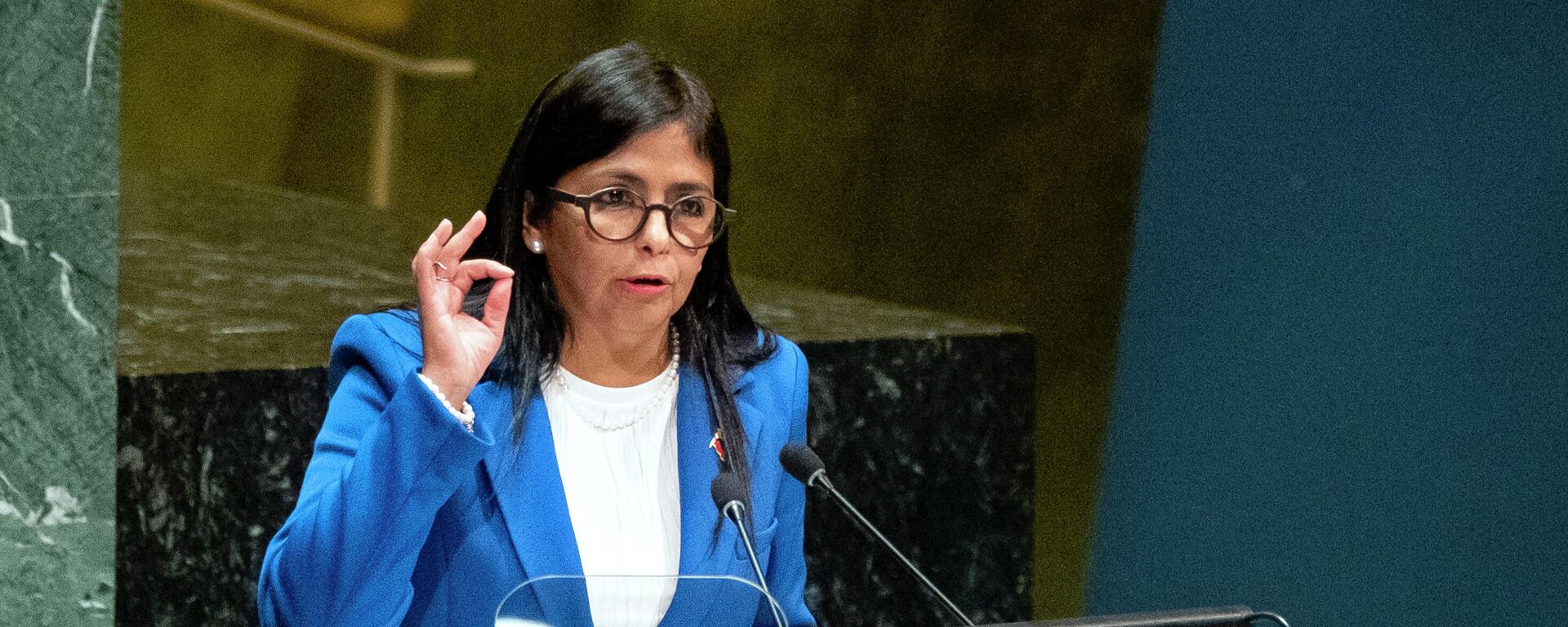 A então vice-presidente da Venezuela, Delcy Rodríguez, durante discurso na ONU, em Nova York, em setembro de 2019 - Sputnik Brasil, 1920, 03.01.2026