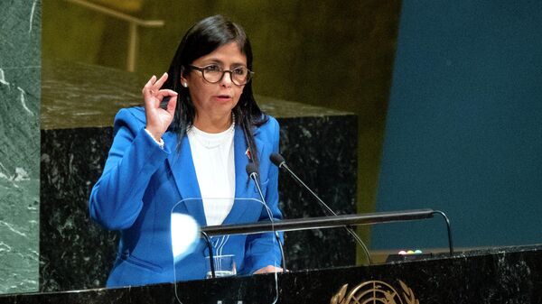 A então vice-presidente da Venezuela, Delcy Rodríguez, durante discurso na ONU, em Nova York, em setembro de 2019 - Sputnik Brasil