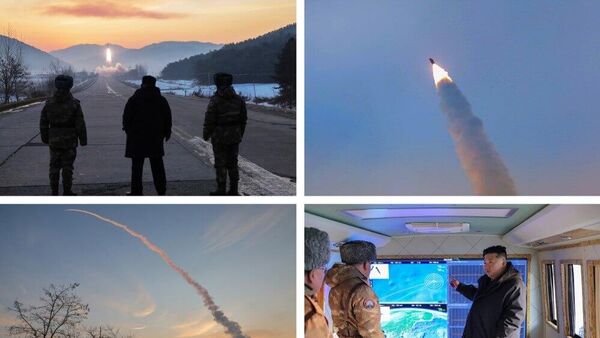 O líder norte-coreano Kim Jong-un assiste ao lançamento de um míssil supersônico, em janeiro de 2026 - Sputnik Brasil