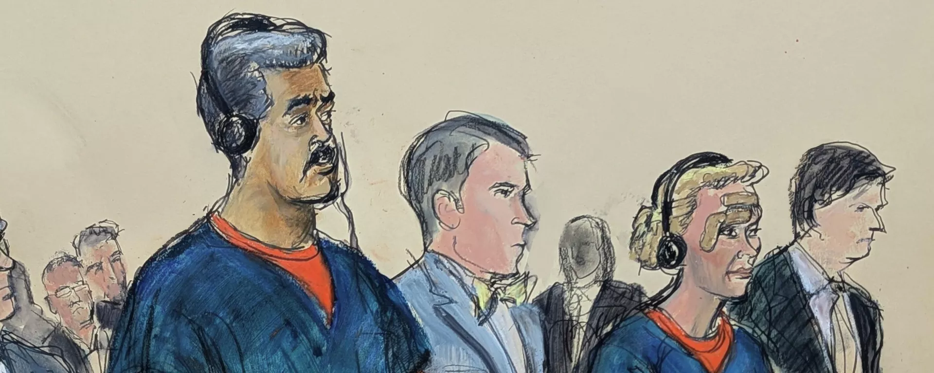 O presidente da Venezuela, Nicolás Maduro (à esq.), é retratado durante audiência de custódia nos Estados Unidos, em janeiro de 2026 - Sputnik Brasil, 1920, 06.01.2026