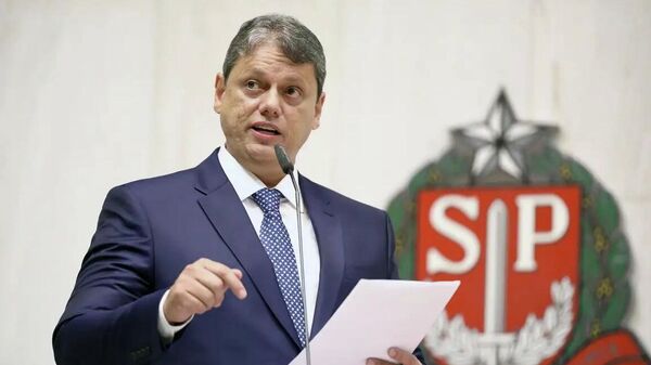 O governador de São Paulo, Tarcísio de Freitas (Republicanos), durante discurso em São Paulo - Sputnik Brasil