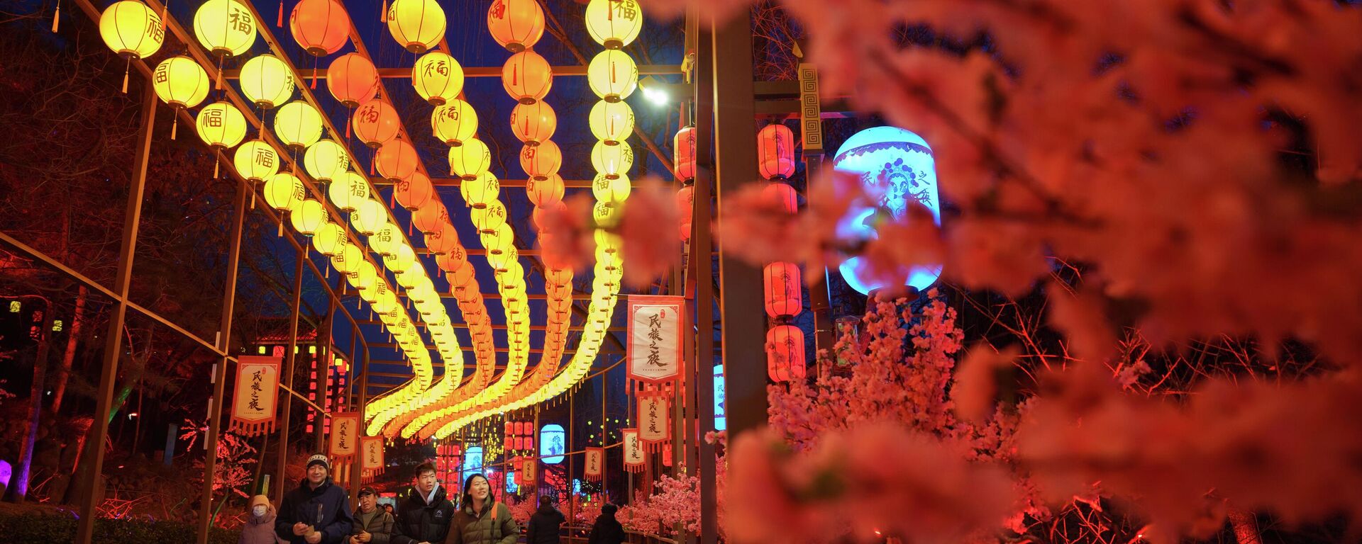 Visitantes caminham em meio a lanternas iluminadas, em preparação para o Ano Novo Lunar, em Pequim, na China. - Sputnik Brasil, 1920, 16.02.2026