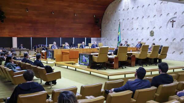 Os ministros do Supremo Tribunal Federal (STF) durante sessão plenária, em fevereiro de 2026 - Sputnik Brasil