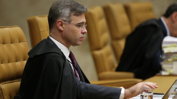 O ministro do Supremo Tribunal Federal (STF), André Mendonça durante  julgamento do marco temporal de terras indígenas. O caso põe em lados opostos ruralistas e povos originários, e está parado na Corte desde 2021, Brasília, 7 de junho de 2023 - Sputnik Brasil