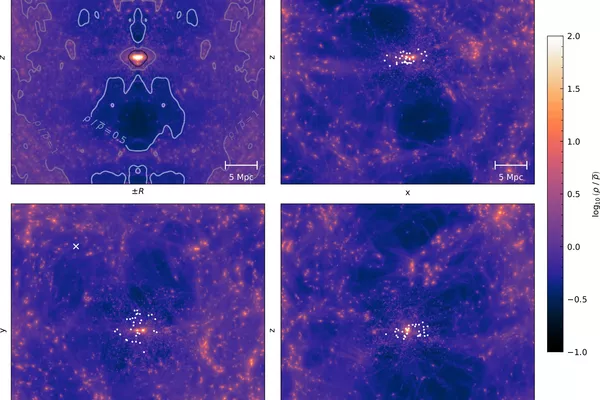 Uma simulação da folha cósmica vista de lado, com vazios acima e abaixo - Sputnik Brasil