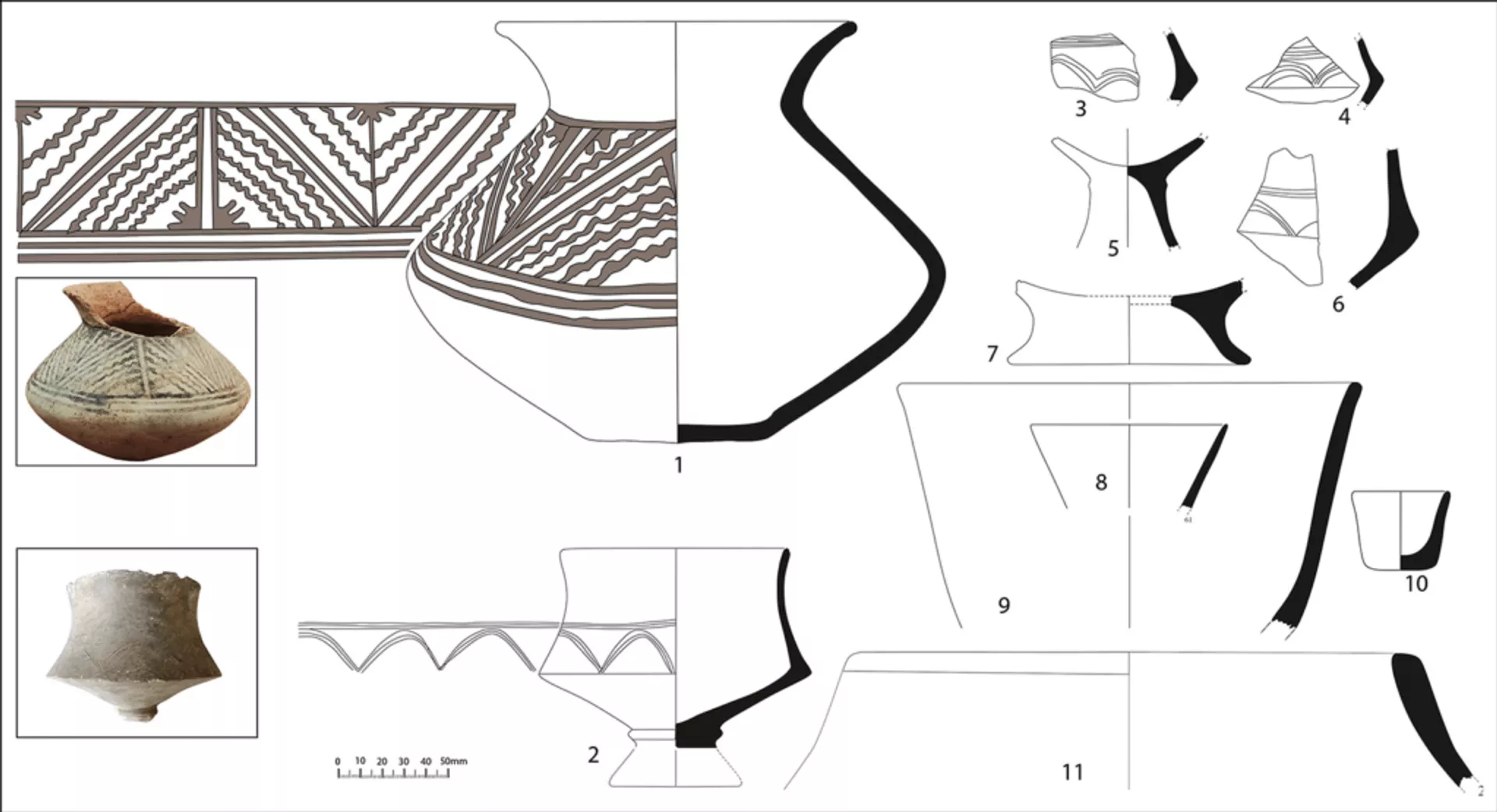 Amostras selecionadas de cerâmica cinzenta do início da Idade do Bronze e um jarro de argila pintado encontrados em Kalat-e Yavar, no Irã - Sputnik Brasil, 1920, 13.03.2026