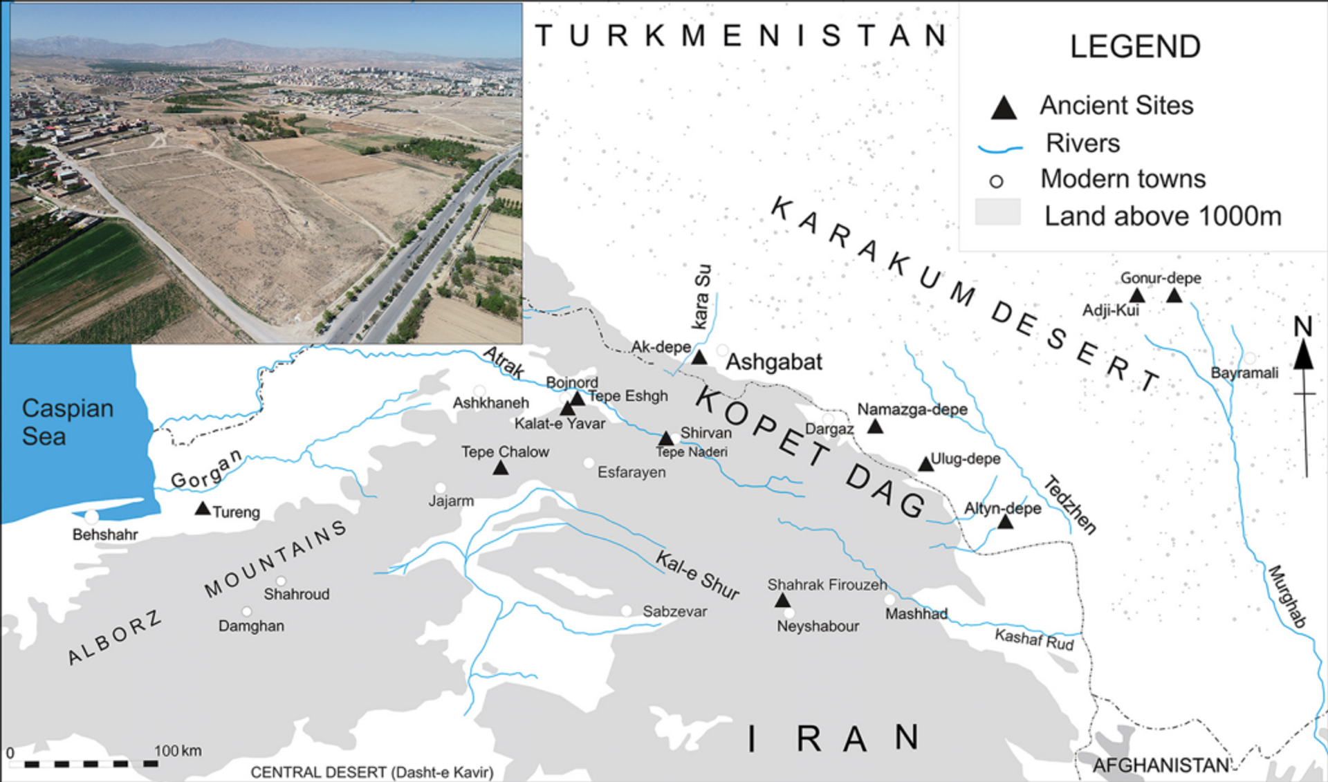 Mapa do nordeste do Irã com a localização de sítios do complexo arqueológico Bactriano-Margiano - Sputnik Brasil, 1920, 13.03.2026