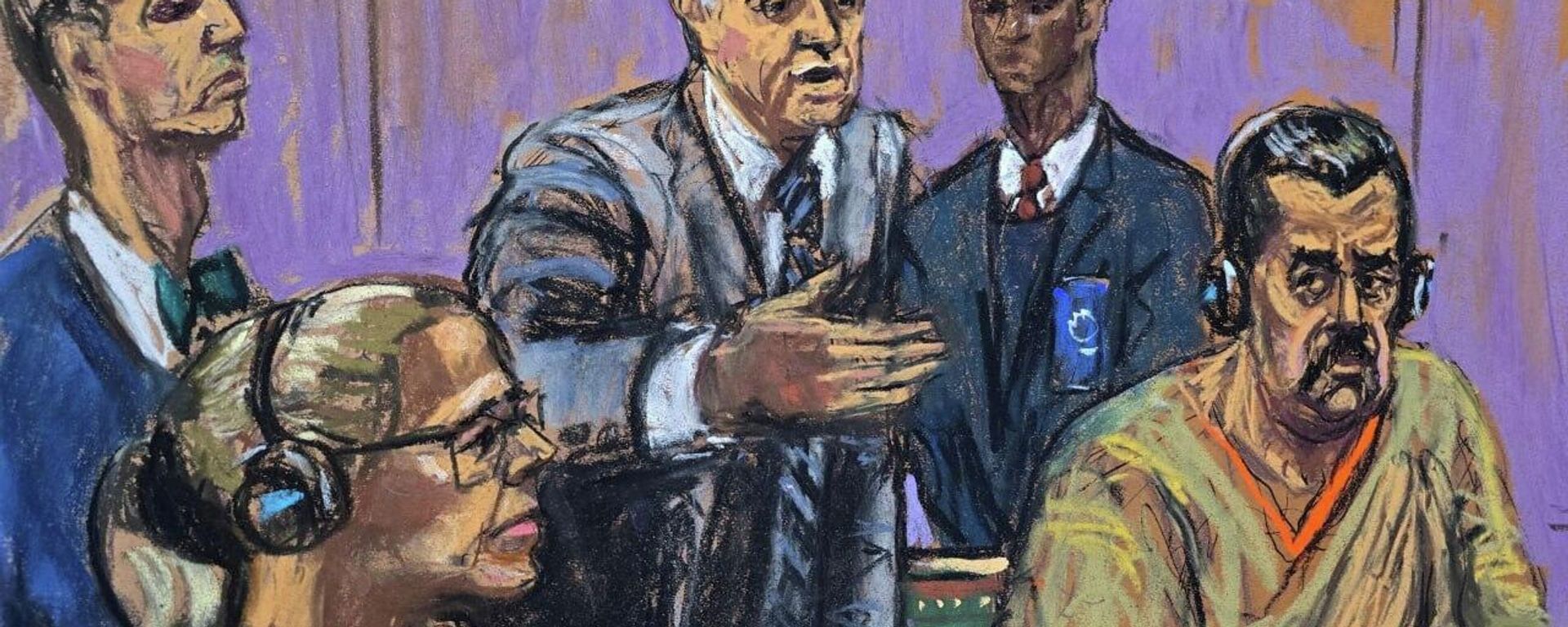 Desenho do presidente da Venezuela, Nicolas Maduro em nova audiência em um tribunal de Nova York, 26 de março de 2026. - Sputnik Brasil, 1920, 22.07.2026