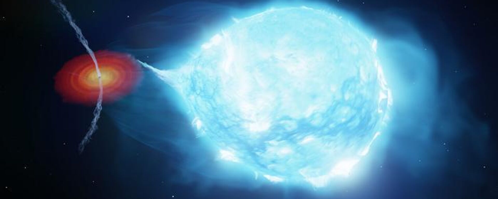 O forte vento estelar da estrela supergigante empurra os jatos lançados pelo buraco negro para longe da estrela. Isso faz com que a direção do jato varie conforme o buraco negro e a estrela supergigante se movem em sua órbita - Sputnik Brasil, 1920, 22.04.2026