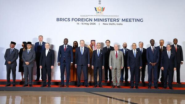 Chanceleres de países dos BRICS reunidos em Nova Deli, na Índia, para reunião que antecede a cúpula do grupo - Sputnik Brasil