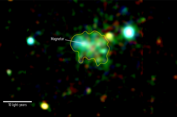 A emissão de raios X associada à fonte Swift J1834.9‑0846, próxima ao centro do remanescente de supernova W41, provém da primeira nebulosa de vento de magnetar já identificada (contorno) - Sputnik Brasil