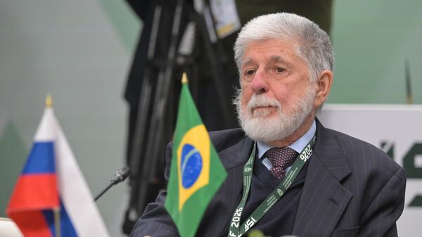 O assessor especial do presidente do Brasil para assuntos internacionais, Celso Amorim, que lidera a delegação brasileira no 1º Fórum Internacional de Segurança. - Sputnik Brasil