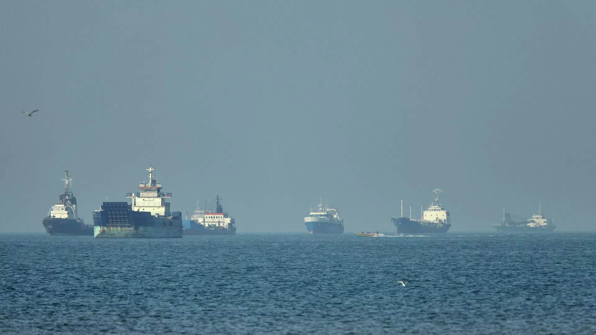 Navios de carga, incluindo graneleiros e navios de carga geral, estão ancorados ao largo da costa, enquanto uma pequena lancha passa em primeiro plano, no estreito de Ormuz, perto de Bandar Abbas, Irã, em 4 de maio de 2026 Navios de carga, incluindo graneleiros e navios de carga geral, estão ancorados ao largo da costa, enquanto uma pequena lancha passa em primeiro plano, no estreito de Ormuz, perto de Bandar Abbas, Irã, em 4 de maio de 2026 - Sputnik Brasil, 1920, 28.08.2026