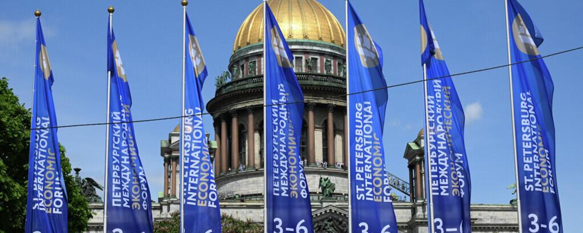 Bandeiras com símbolos do Fórum Econômico Internacional de São Petersburgo 2026 - Sputnik Brasil, 1920, 05.06.2026