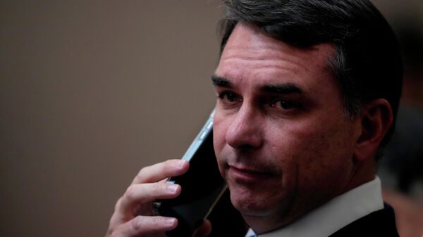 O senador Flávio Bolsonaro (PL-RJ) durante evento em Brasília (DF), em 12 de maio de 2026 - Sputnik Brasil
