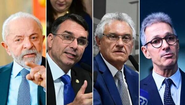 Lula, Flávio Bolsonaro, Ronaldo Caiado e Romeu Zema, os presidenciáveis mais cotados para o pleito de 2026 - Sputnik Brasil