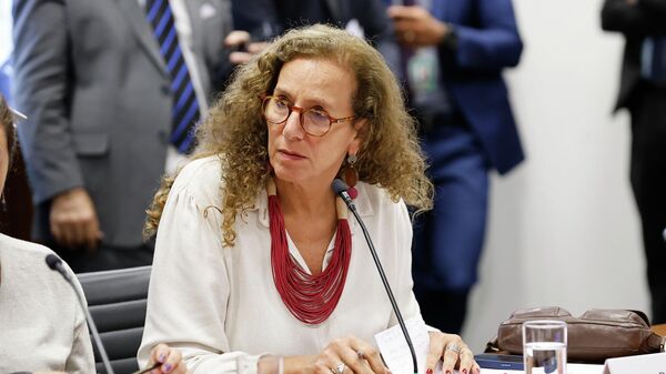 A deputada federal Jandira Feghalli (PCdoB-RJ) durante reunião de líderes na Câmara dos Deputados, em 28 de abril de 2026 - Sputnik Brasil