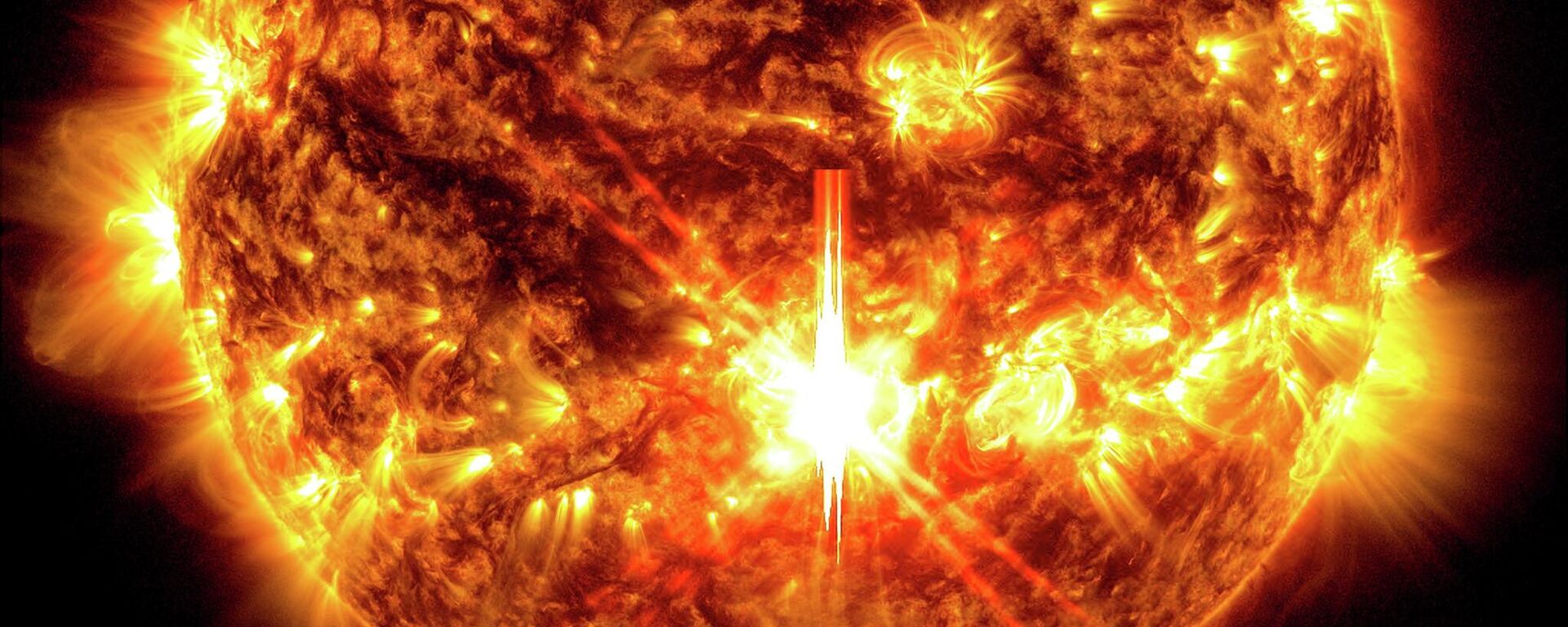 O Observatório de Dinâmica Solar da NASA capturou esta imagem de uma erupção solar X9.0 – como pode ser visto no brilho intenso no centro – a maior erupção do Ciclo Solar 25 até o momento, 3 de outubro de 2024 O Observatório de Dinâmica Solar da NASA capturou esta imagem de uma erupção solar X9.0 – como pode ser visto no brilho intenso no centro – a maior erupção do Ciclo Solar 25 até o momento, 3 de outubro de 2024 - Sputnik Brasil, 1920, 16.06.2026