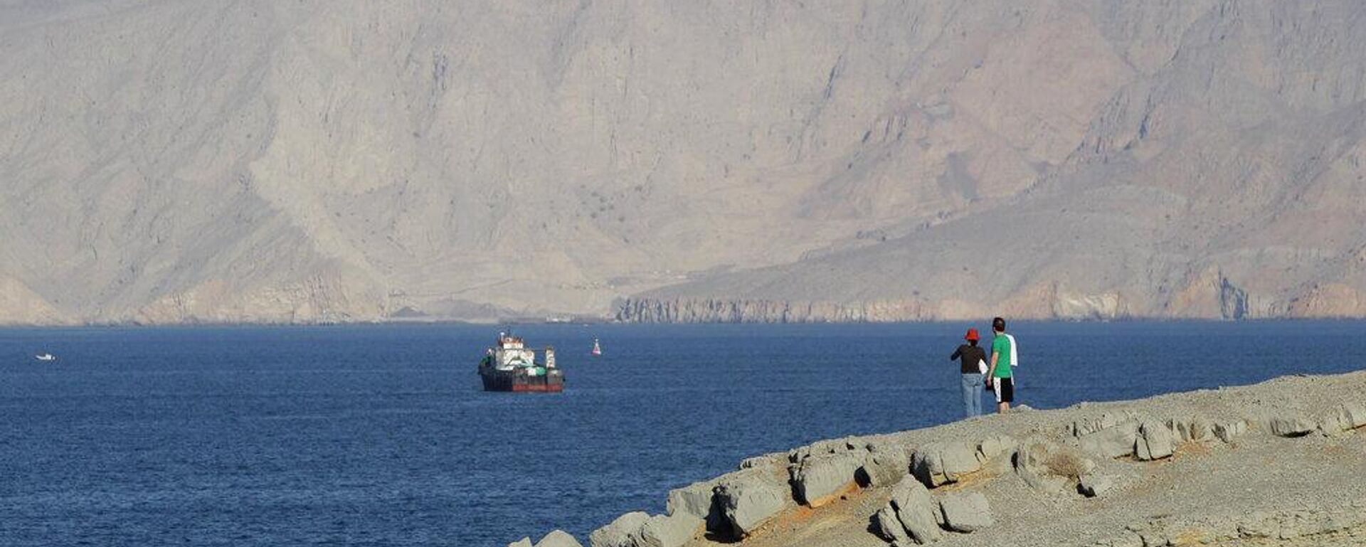 Um casal de turistas contempla as montanhas ao sul do estreito de Ormuz, enquanto dhows e navios mercantes atracam nas águas do Golfo Pérsico, perto da cidade de Khasab, em Omã Um casal de turistas contempla as montanhas ao sul do estreito de Ormuz, enquanto dhows e navios mercantes atracam nas águas do Golfo Pérsico, perto da cidade de Khasab, em Omã - Sputnik Brasil, 1920, 16.06.2026