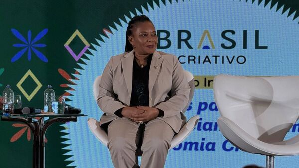 A ministra da Cultura, Margareth Menezes, durante Seminário Internacional Caminhos para Fomento e Financiamento em Economia Criativa, no palácio Gustavo Capanema. Rio de Janeiro, 16 de junho de 2026 - Sputnik Brasil