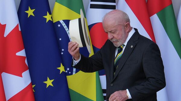 O presidente do Brasil, Luiz Inácio Lula da Silva, durante participação na cúpula do G7, em Évian, na França, em 16 de junho de 2026 - Sputnik Brasil