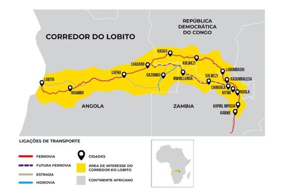 Mapa do Corredor Lobito que conecta Angola com outros países - Sputnik Brasil