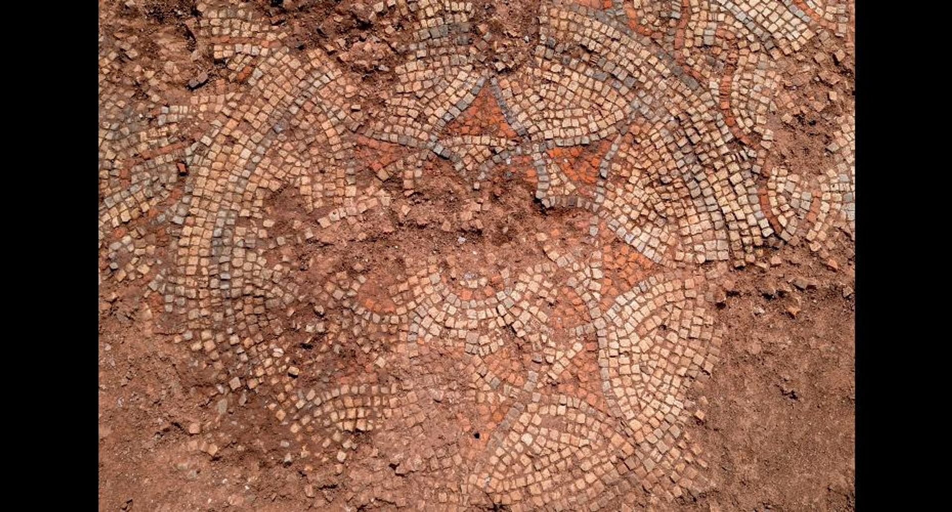 Piso de mosaico romano descoberto durante a escavação de uma rica vila em Devon, no sudoeste do Reino Unido Piso de mosaico romano descoberto durante a escavação de uma rica vila em Devon, no sudoeste do Reino Unido - Sputnik Brasil, 1920, 21.07.2026