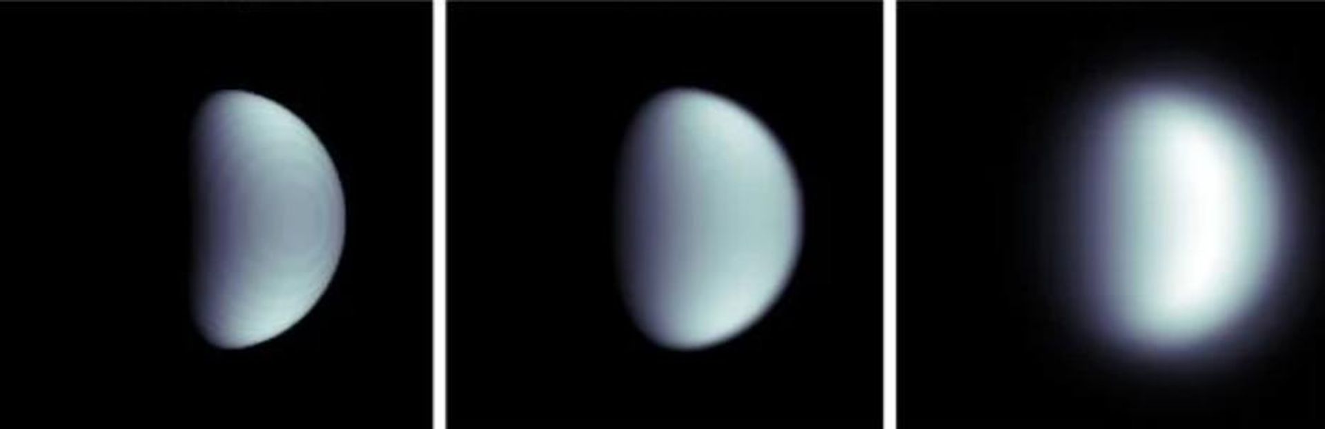 Visualização do desfoque dos anéis de polarização na atmosfera de Vênus à medida que a luz passa pela atmosfera terrestre (da esquerda para a direita)