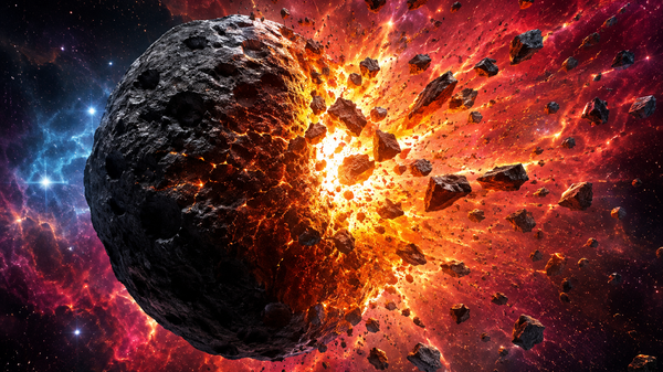 Representação de uma explosão em um asteroide no espaço (imagem de referência) - Sputnik Brasil