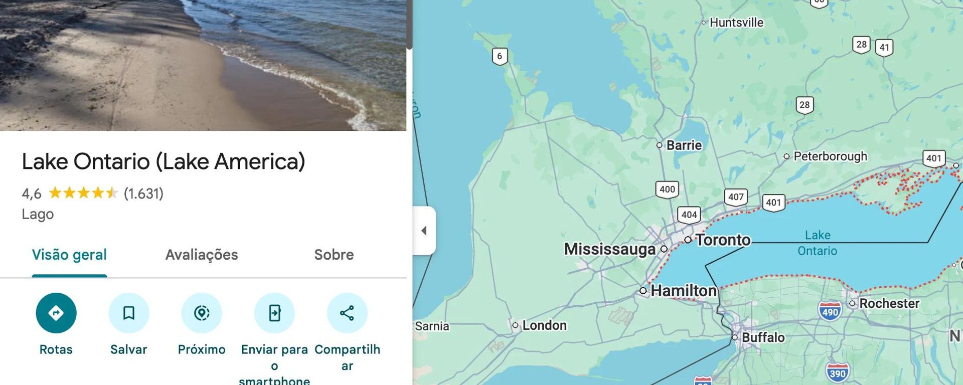 Imagem mostra a troca do nome Lago Ontário para Lago América na plataforma Google Maps, após determinação de Trump - Sputnik Brasil, 1920, 30.08.2026