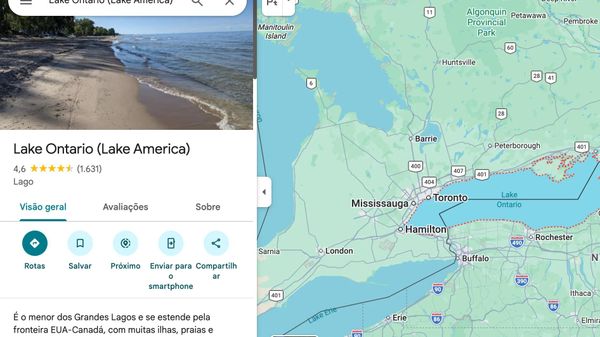 Imagem mostra a troca do nome Lago Ontário para Lago América na plataforma Google Maps, após determinação de Trump - Sputnik Brasil