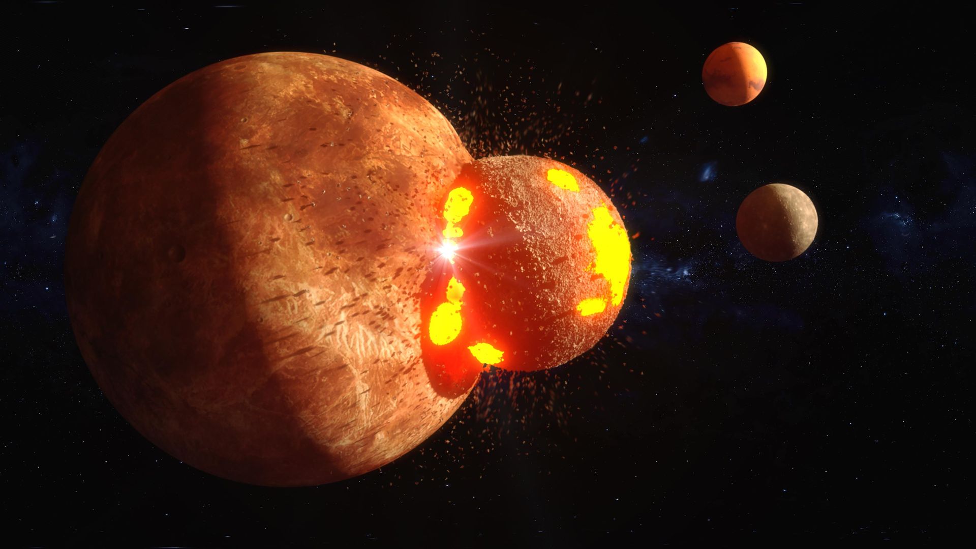 Renderização 3D de um meteorito colidindo com um planeta - Sputnik Brasil, 1920, 09.09.2026