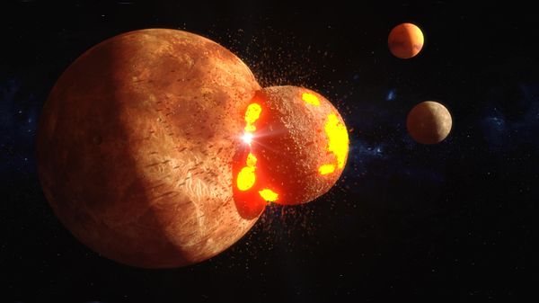 Renderização 3D de um meteorito colidindo com um planeta - Sputnik Brasil