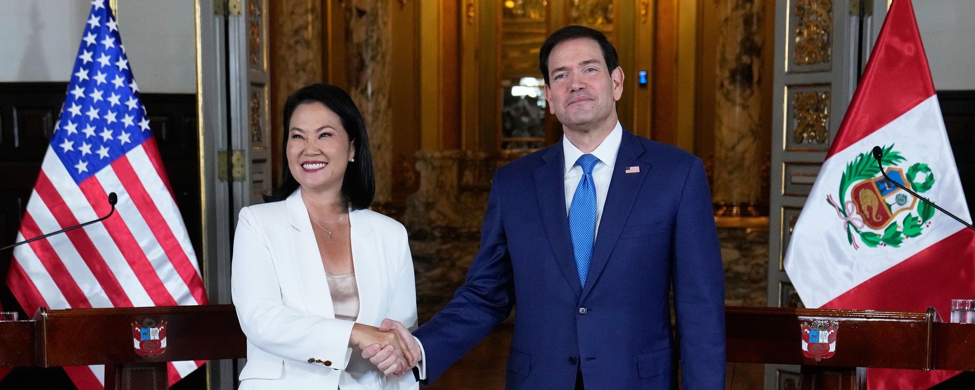 A presidente do Peru, Keiko Fujimori, e o secretário de Estado dos EUA, Marco Rubio. A presidente do Peru, Keiko Fujimori, e o secretário de Estado dos EUA, Marco Rubio. - Sputnik Brasil, 1920, 12.09.2026