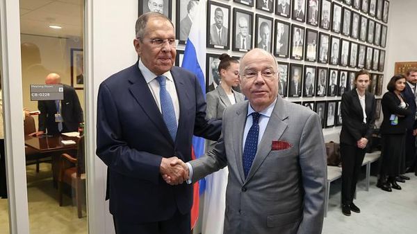 Ministros das Relações Exteriores da Rússia, Sergei Lavrov, e do Brasil, Mauro Viera, após reunião bilateral em Nova York. 23 de setembro de 2026 - Sputnik Brasil