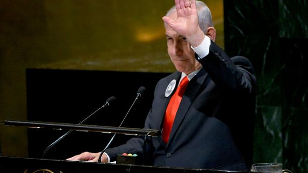 Primeiro-ministro de Israel, Benjamin Netanyahu, durante sessão da Assembleia Geral da ONU em Nova York. 24 de setembro de 2026 - Sputnik Brasil
