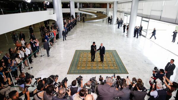 Presidente brasileiro Michel Temer na cerimônia oficial de chegada de Evo Morales, chefe de Estado da Bolívia, a Brasília - Sputnik Brasil