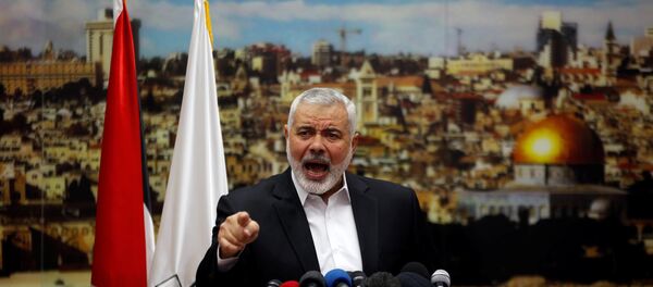 Líder do Hamas, Ismail Haniyeh, durante discurso sobre decisão de Donald Trump de reconhecer Jerusalém como capital de Israel, na Faixa de Gaza - Sputnik Brasil