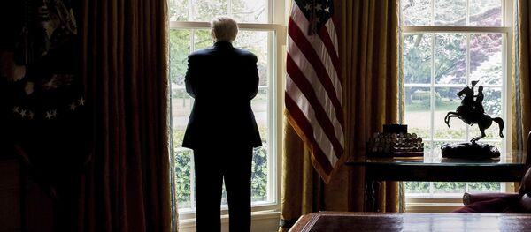 Presidente dos EUA Donald Trump olha pela janela da Casa Branca antes da entrevista com a Associated Press, Washington, 21 de abril de 2017 Presidente dos EUA Donald Trump olha pela janela da Casa Branca antes da entrevista com a Associated Press, Washington, 21 de abril de 2017 - Sputnik Brasil
