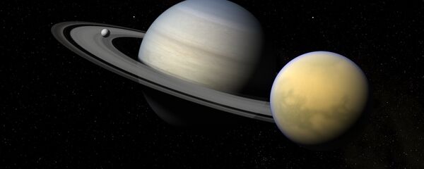 Saturno e seus satélites Titã e Encélado - Sputnik Brasil