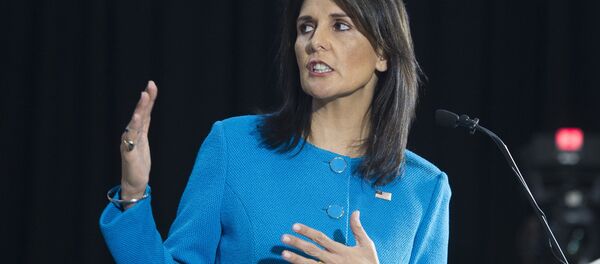 Embaixadora da ONU dos EUA, Nikki Haley, durante conferência em Washington Embaixadora da ONU dos EUA, Nikki Haley, durante conferência em Washington - Sputnik Brasil