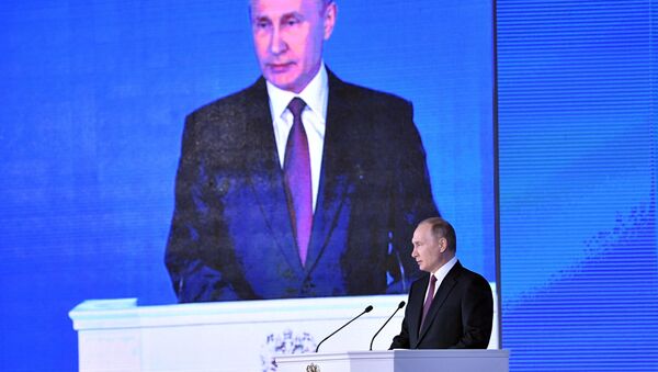 Discurso anual de Vladfimir Putin perante a Assembleia Federal, em 1 de março de 2018. - Sputnik Brasil