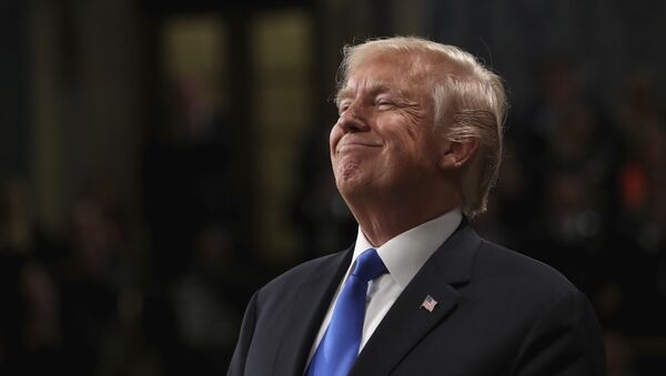 Presidente Trump sorri durante discurso do estado da união, proferido anualmente ao Congresso dos EUA - Sputnik Brasil