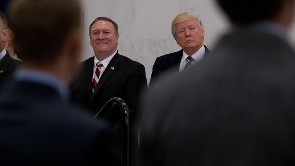 Presidente dos EUA, Donald Trump, acompanhado por diretor da CIA recém-nomeado, Mike Pompeo, na agência (foto de arquivo) - Sputnik Brasil