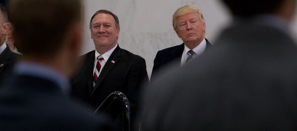 Presidente dos EUA, Donald Trump, acompanhado por diretor da CIA recém-nomeado, Mike Pompeo, na agência (foto de arquivo) Presidente dos EUA, Donald Trump, acompanhado por diretor da CIA recém-nomeado, Mike Pompeo, na agência (foto de arquivo) - Sputnik Brasil