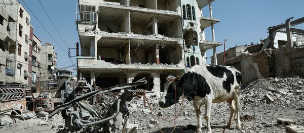 Prédio destruído em Douma, Ghouta Oriental, Síria - Sputnik Brasil