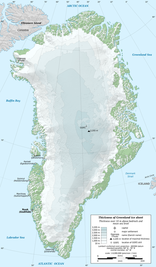 Mapa físico da Groenlândia em que se observa o nível de degelo da costa Mapa físico da Groenlândia em que se observa o nível de degelo da costa - Sputnik Brasil