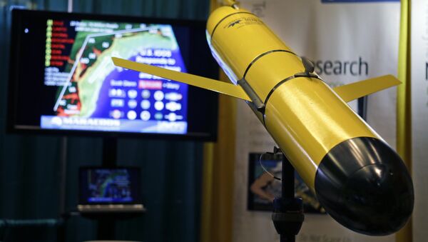 Veículo submarino Slocum G2, fabricado pela Teledyne Webb Research, é exibido na Conferência Nacional de Furacões de 2014, 15 de abril de 2014, em Orlando, Flórida (imagem de referência) - Sputnik Brasil